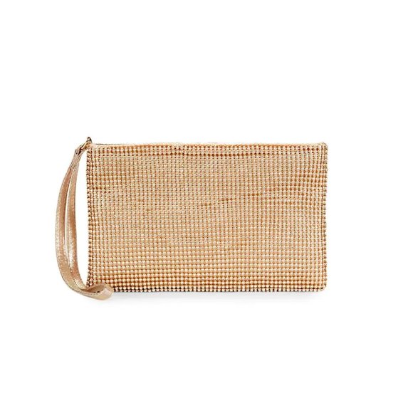 LA REGALE Gold Rhinestone-Studded Wristlet Clutch - Picture 1 of 12
